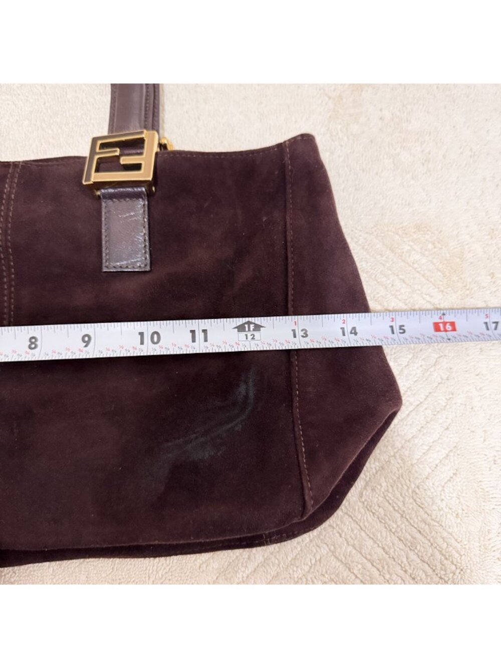 Vintage Fendi Brown Suede Leather Top Handle Tote Bag Gold FF Hardware Italy - Picture 13 of 15